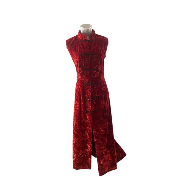 Vintage 90's VICTORIA'S SECRET Collection Velvet Burnout Cheongsam Dress GOTH L - Picture 9 of 12